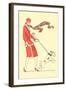 Lady in Wind Restraining Dog-null-Framed Art Print