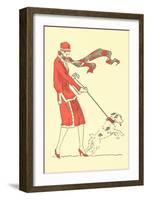 Lady in Wind Restraining Dog-null-Framed Art Print