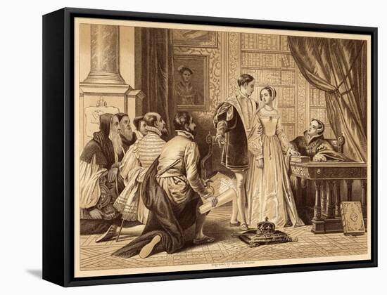 Lady Jane Greys Reluctance to Accept the Crown Pictured Here with Lord Guildford Dudley Her Husband-Herbert Bourne-Framed Stretched Canvas