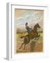 Lady Jumping a Wall Side Saddle on a Brown Horse-C.b. Herberte-Framed Photographic Print