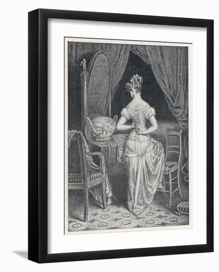 Lady Laces up Her Corset at the Back-Alphonse Leon Noel-Framed Art Print