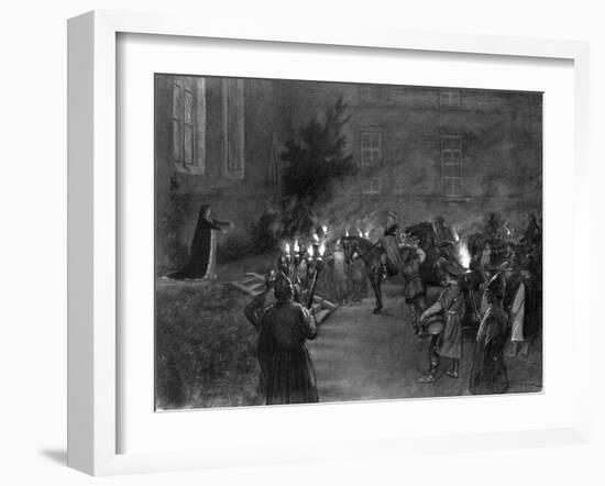 Lady Macbeth Welcomes King Duncan at the Gates of Macbeth's Castle, 1909-J Simont-Framed Giclee Print