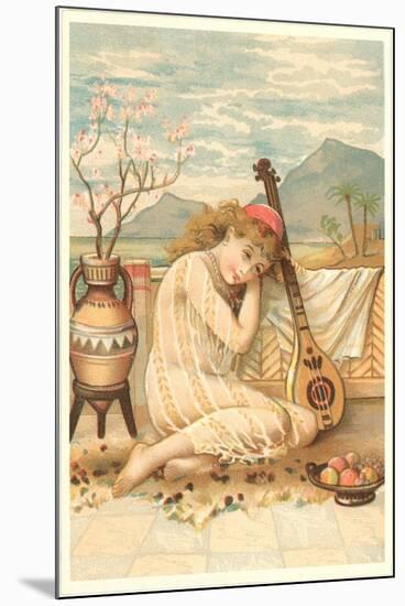 Lady Mandolin Player in Fez-null-Mounted Art Print