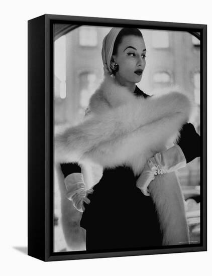 Lady Modeling a Boa Made Out of Six Rounded Skins of Natural White Fox, Selling For $350-Gordon Parks-Framed Stretched Canvas