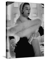 Lady Modeling a Boa Made Out of Six Rounded Skins of Natural White Fox, Selling For $350-Gordon Parks-Stretched Canvas