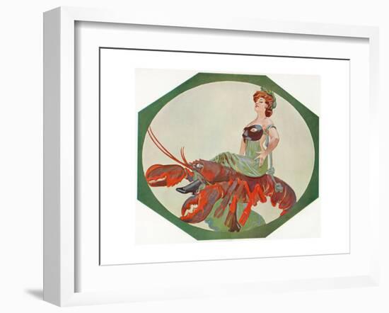 Lady on a Lobster-null-Framed Giclee Print