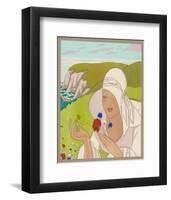 Lady on Cliff with a Flower-null-Framed Giclee Print