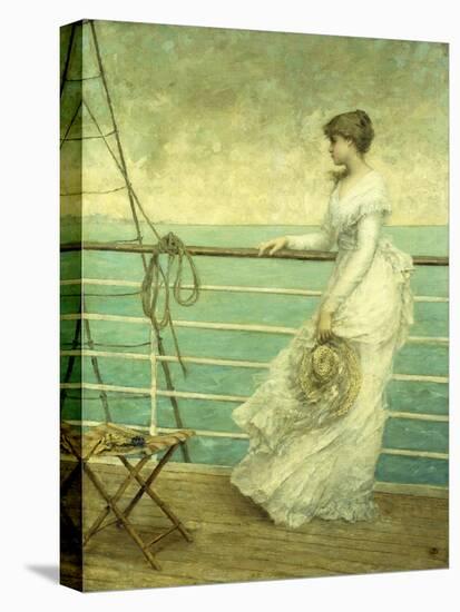 Lady on the Deck of a Ship-French School-Stretched Canvas