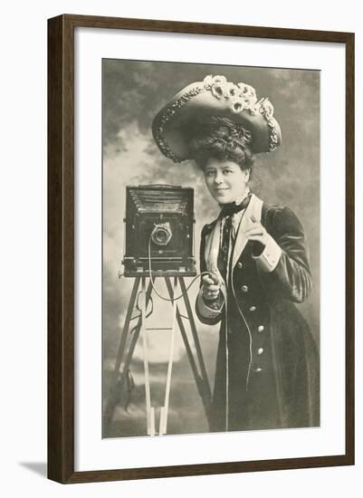 Lady Photographer in Picture Hat-null-Framed Art Print