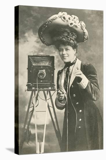 Lady Photographer in Picture Hat-null-Stretched Canvas