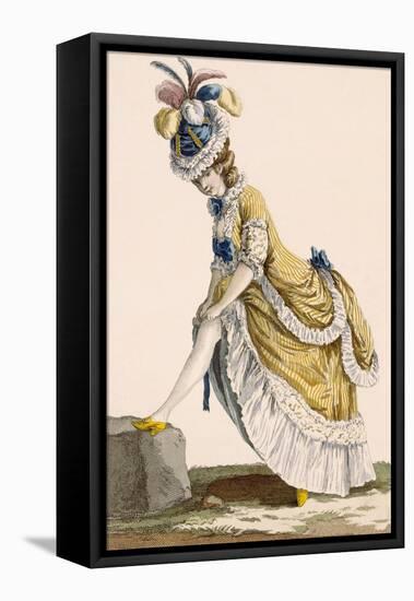 Lady Pulling Up Her Stocking, Engraved by Le Beau, Plate No.1-Pierre Thomas Le Clerc-Framed Stretched Canvas