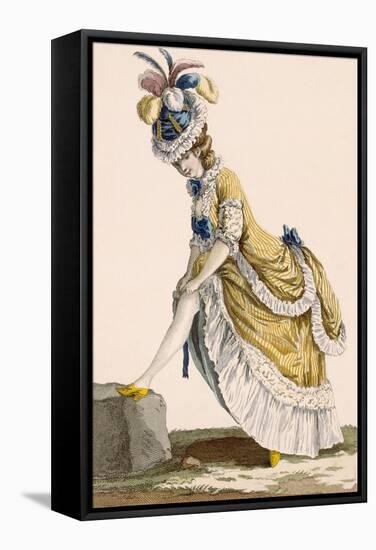 Lady Pulling Up Her Stocking, Engraved by Le Beau, Plate No.1-Pierre Thomas Le Clerc-Framed Stretched Canvas