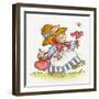 Lady Rabbit Holding a Flower Baby Bunny in Her Bag-Beverly Johnston-Framed Giclee Print