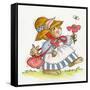 Lady Rabbit Holding a Flower Baby Bunny in Her Bag-Beverly Johnston-Framed Stretched Canvas