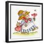 Lady Rabbit Holding a Flower Baby Bunny in Her Bag-Beverly Johnston-Framed Giclee Print