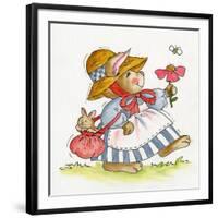 Lady Rabbit Holding a Flower Baby Bunny in Her Bag-Beverly Johnston-Framed Giclee Print