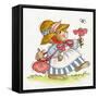 Lady Rabbit Holding a Flower Baby Bunny in Her Bag-Beverly Johnston-Framed Stretched Canvas