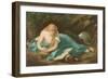 Lady Reading Book Resting on Skull-null-Framed Art Print