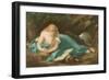 Lady Reading Book Resting on Skull-null-Framed Art Print