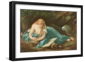 Lady Reading Book Resting on Skull-null-Framed Art Print