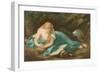 Lady Reading Book Resting on Skull-null-Framed Art Print