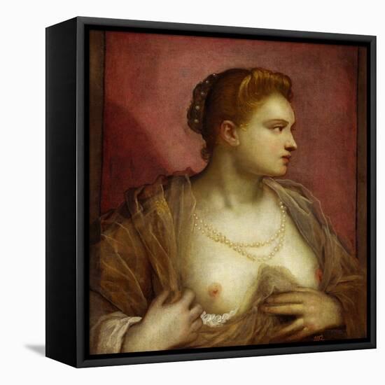 Lady Revealing Her Bosom, Perhaps the Famous Venetian Courtesan Veronica Franco-Jacopo Robusti Tintoretto-Framed Stretched Canvas