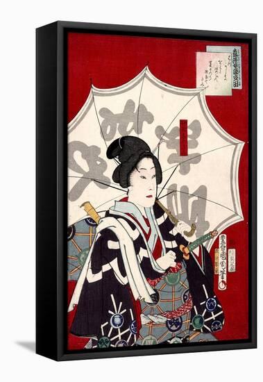 Lady Samurai with Umbrella-Kunichika toyohara-Framed Stretched Canvas