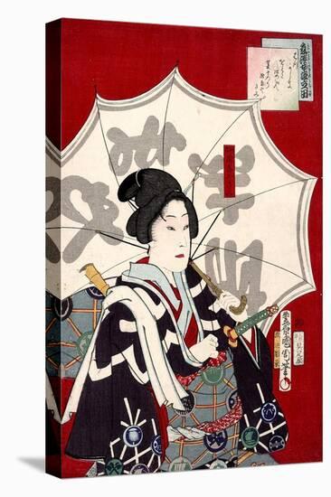 Lady Samurai with Umbrella-Kunichika toyohara-Stretched Canvas