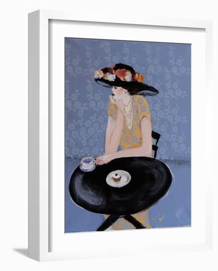 Lady Seated at Table in Black Hat with Flowers, 2015-Susan Adams-Framed Giclee Print