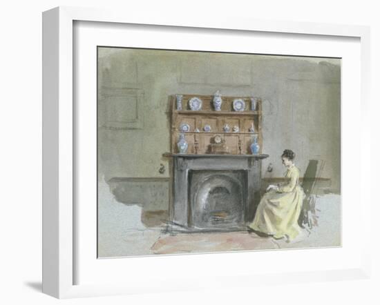 Lady Seated by Fireplace-George Goodwin Kilburne-Framed Giclee Print