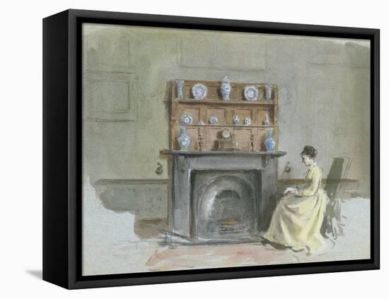 Lady Seated by Fireplace-George Goodwin Kilburne-Framed Stretched Canvas