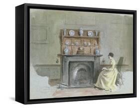 Lady Seated by Fireplace-George Goodwin Kilburne-Framed Stretched Canvas