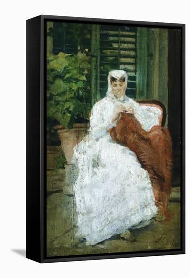 Lady Sewing-Silvestro Lega-Framed Stretched Canvas