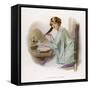 Lady Sits at Her Desk Writing with a Quill Pen-null-Framed Stretched Canvas