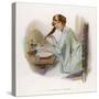 Lady Sits at Her Desk Writing with a Quill Pen-null-Stretched Canvas