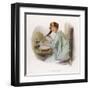 Lady Sits at Her Desk Writing with a Quill Pen-null-Framed Art Print