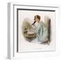 Lady Sits at Her Desk Writing with a Quill Pen-null-Framed Art Print