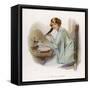 Lady Sits at Her Desk Writing with a Quill Pen-null-Framed Stretched Canvas