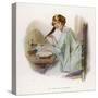Lady Sits at Her Desk Writing with a Quill Pen-null-Stretched Canvas