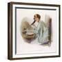 Lady Sits at Her Desk Writing with a Quill Pen-null-Framed Art Print