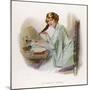 Lady Sits at Her Desk Writing with a Quill Pen-null-Mounted Art Print