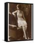 Lady Sits Negligently in Her Undies, Bra French Drawers or Knickers and Stockings-null-Framed Stretched Canvas