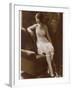Lady Sits Negligently in Her Undies, Bra French Drawers or Knickers and Stockings-null-Framed Photographic Print