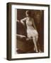 Lady Sits Negligently in Her Undies, Bra French Drawers or Knickers and Stockings-null-Framed Photographic Print