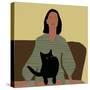 Lady Sitting with Black Cat.-Sharyn Bursic-Stretched Canvas