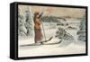 Lady Skier Looking Down Slope-null-Framed Stretched Canvas