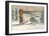 Lady Skier Looking Down Slope-null-Framed Art Print