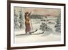 Lady Skier Looking Down Slope-null-Framed Art Print