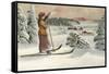 Lady Skier Looking Down Slope-null-Framed Stretched Canvas