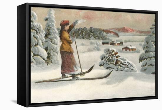 Lady Skier Looking Down Slope-null-Framed Stretched Canvas
